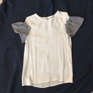 Ovi white nautical ruffle sleeve blouse